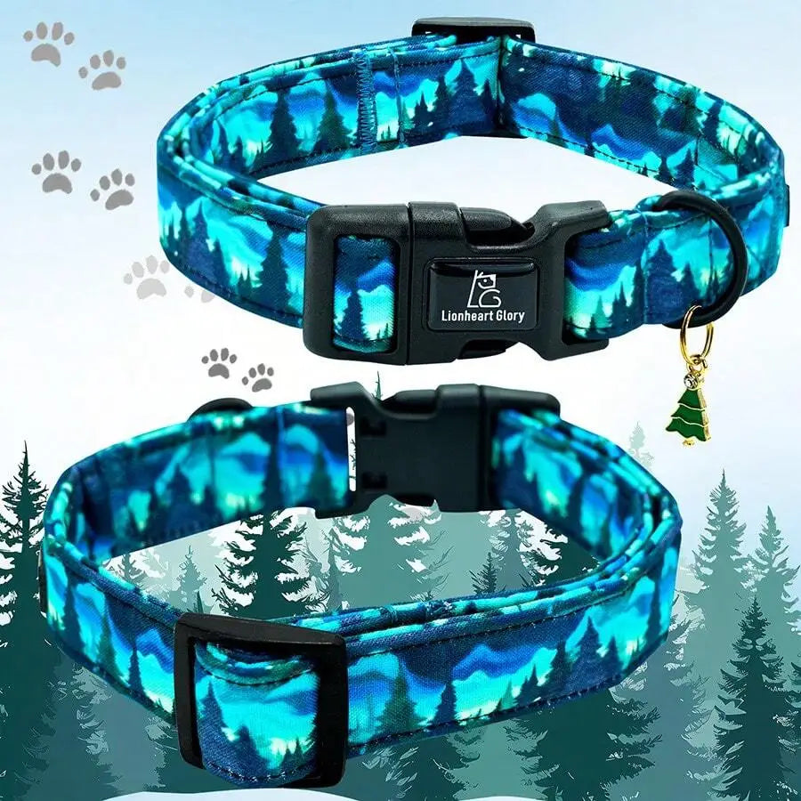 Adjustable Dog Collar with Forest Night Print, Durable Buckle