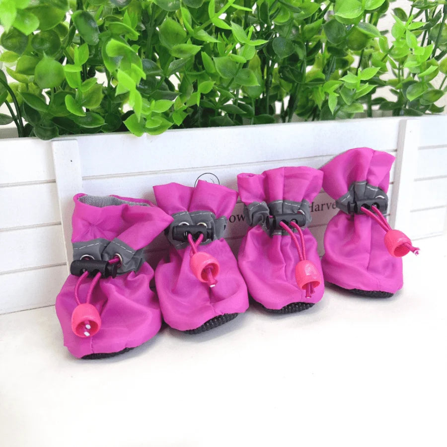 4pcs Blue Waterproof Anti-Slip Dog Boots for Small Breeds Puppies