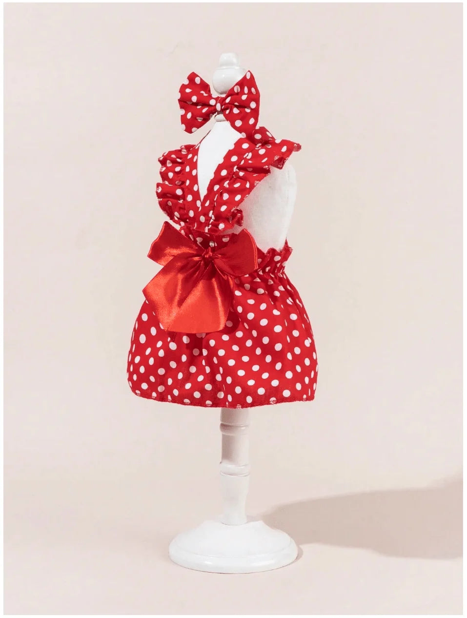 Red Polka Dot Ruffled Dress with Bow for Small Pets