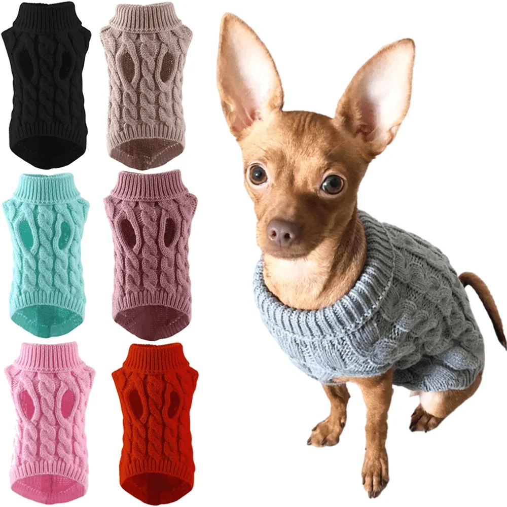 Cable Knit Turtleneck Pet Sweater for Small Dogs