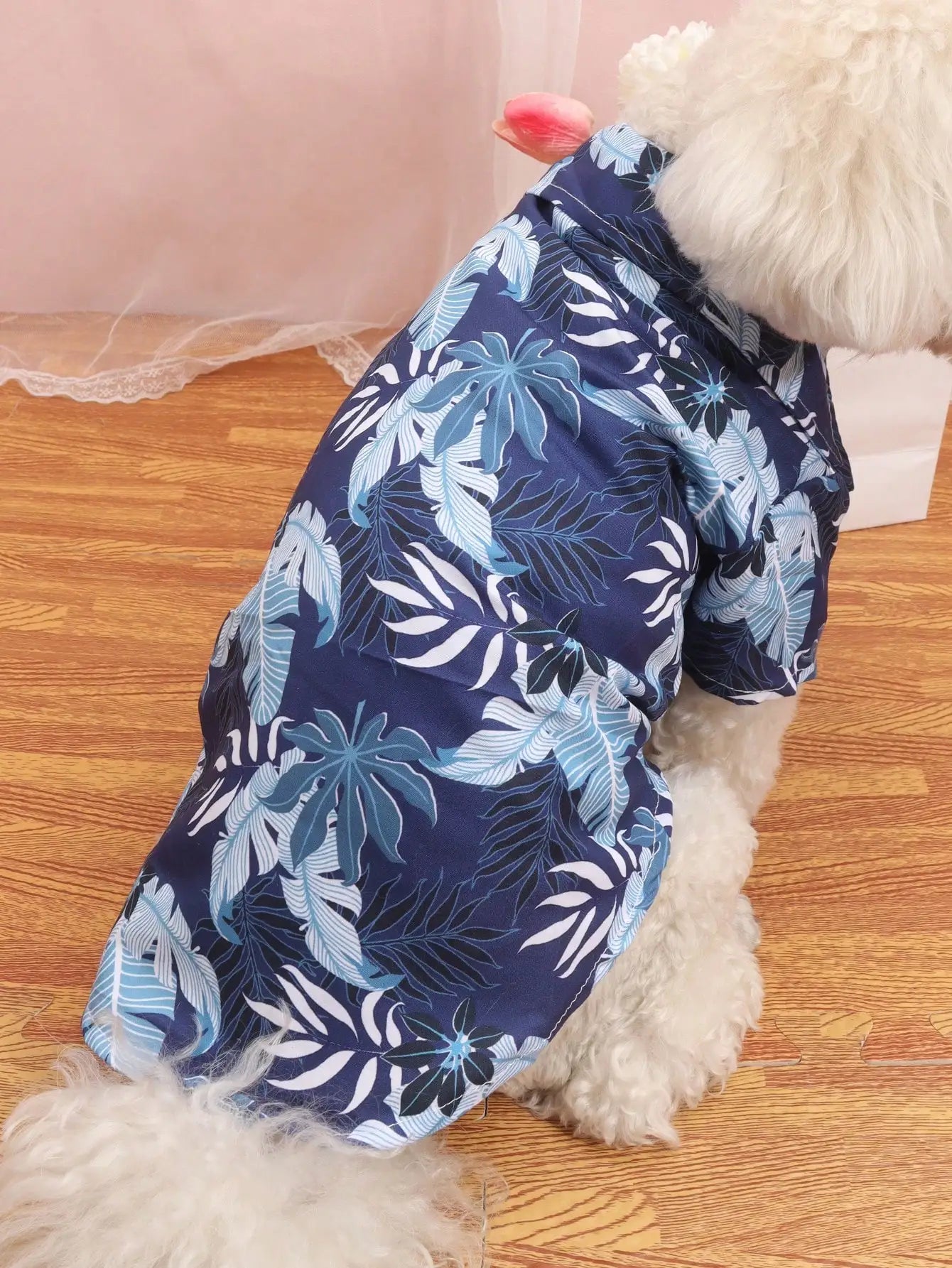 Navy Blue Tropical Leaf Print Pet Shirt, for Dogs & Cats