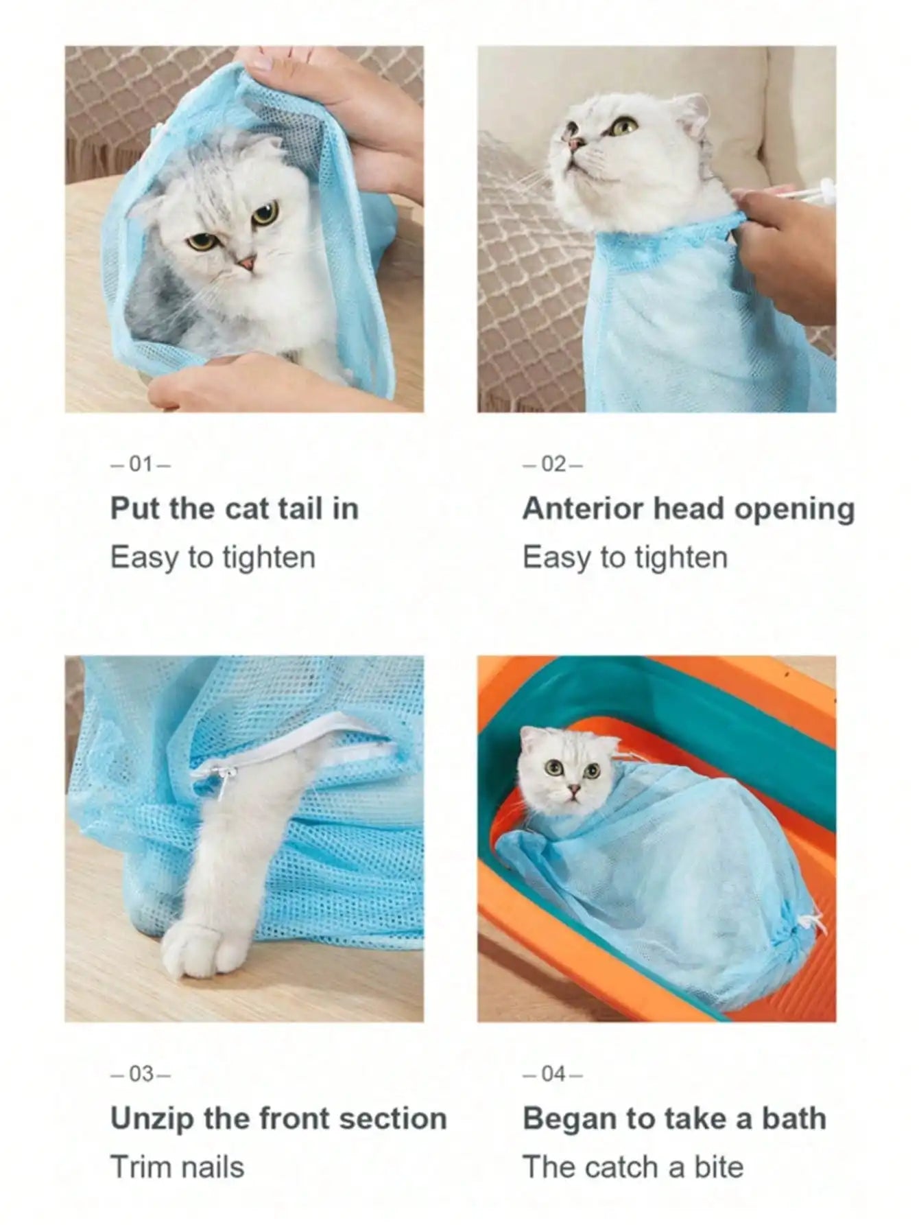 Upgraded Mesh Pet Bathing Bag for Cats & Small Dogs