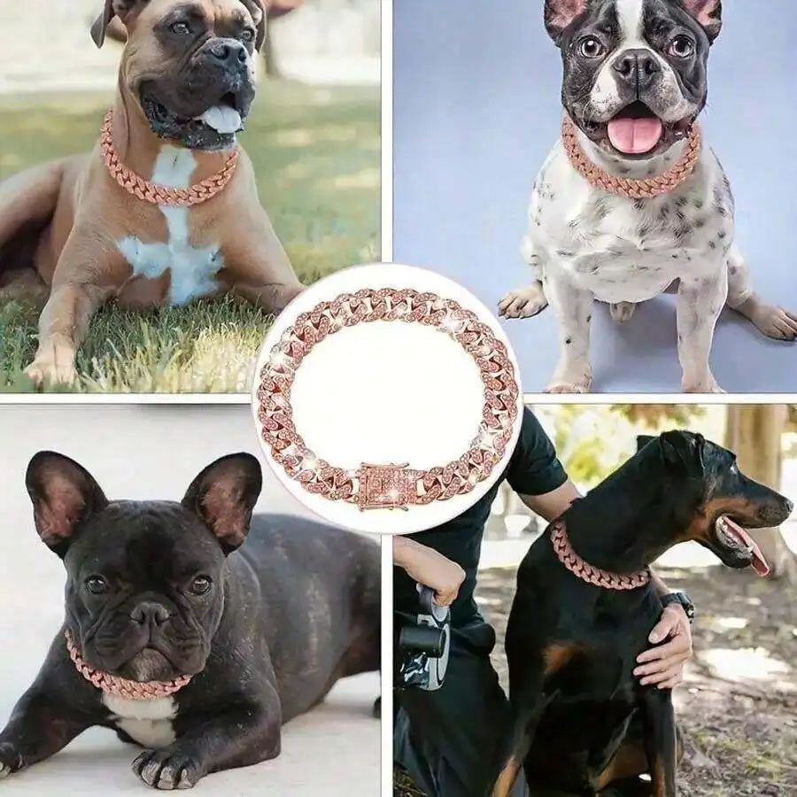 Rose Gold Cuban Chain Pet Collar for Dogs and Cats