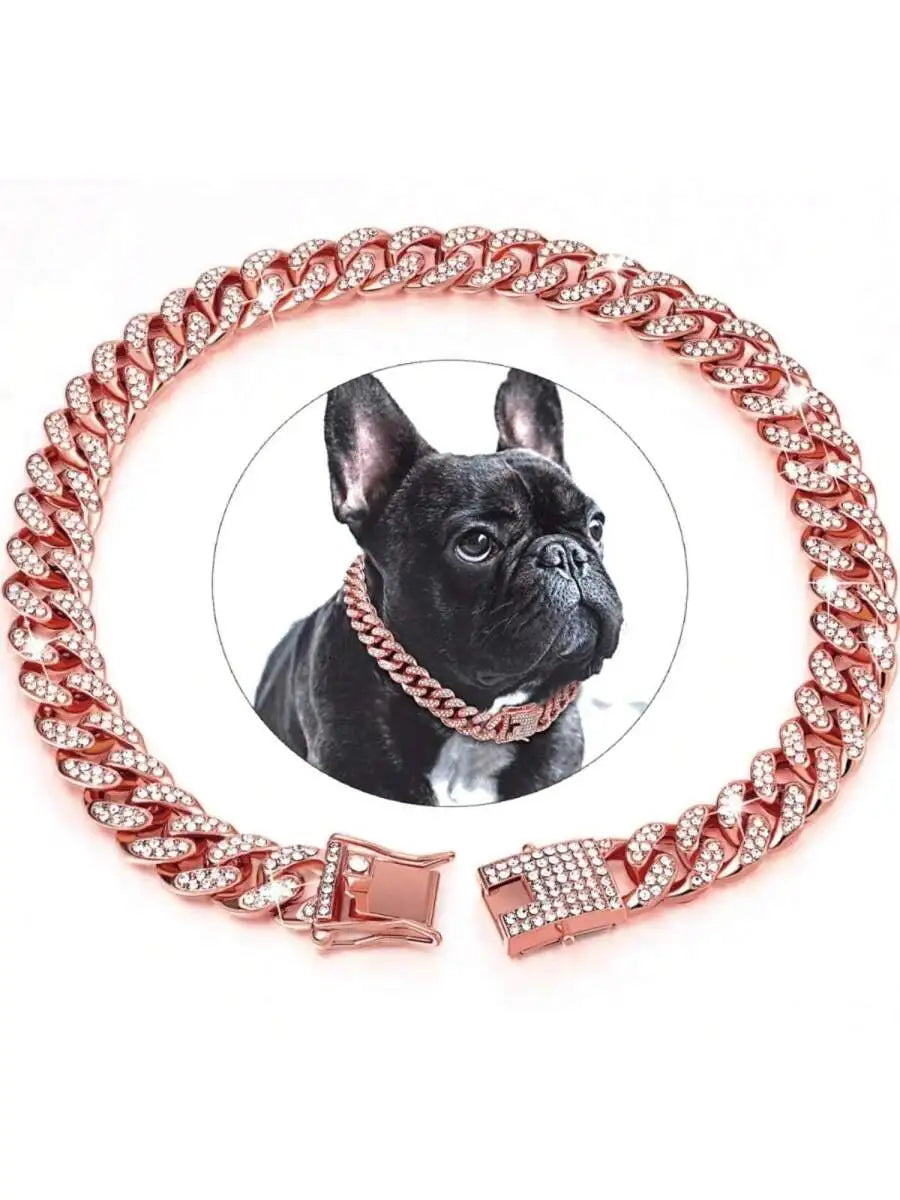 Rose Gold Cuban Chain Pet Collar for Dogs and Cats