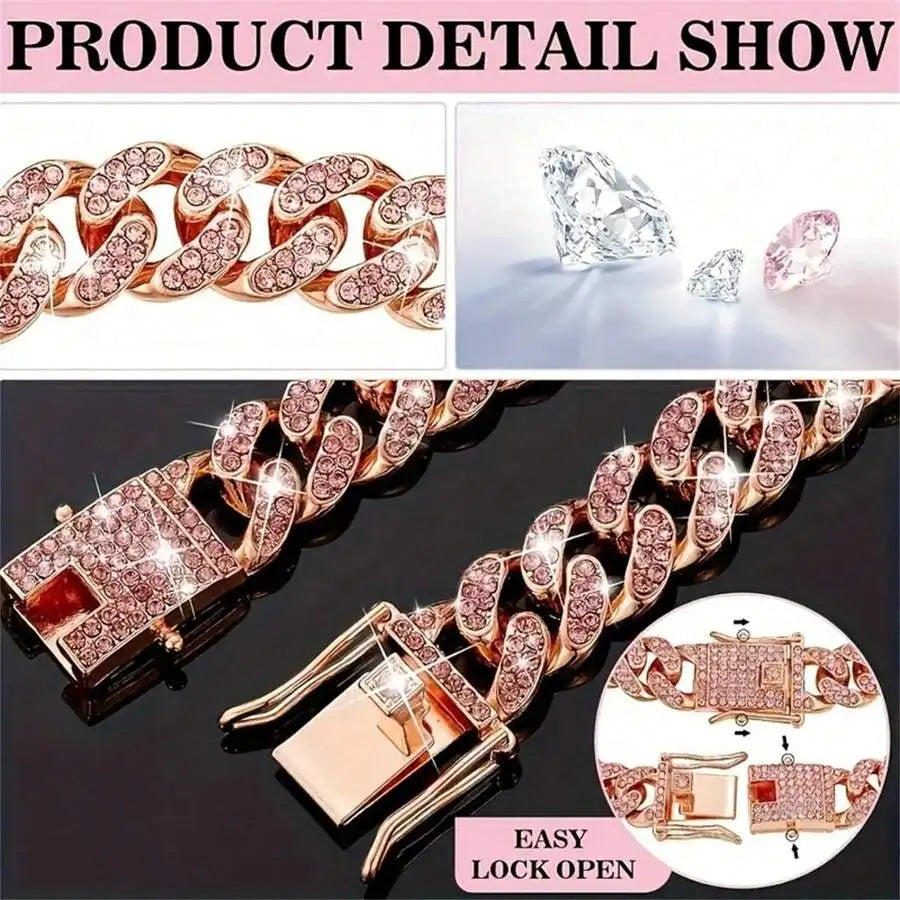 Rose Gold Cuban Chain Pet Collar for Dogs and Cats