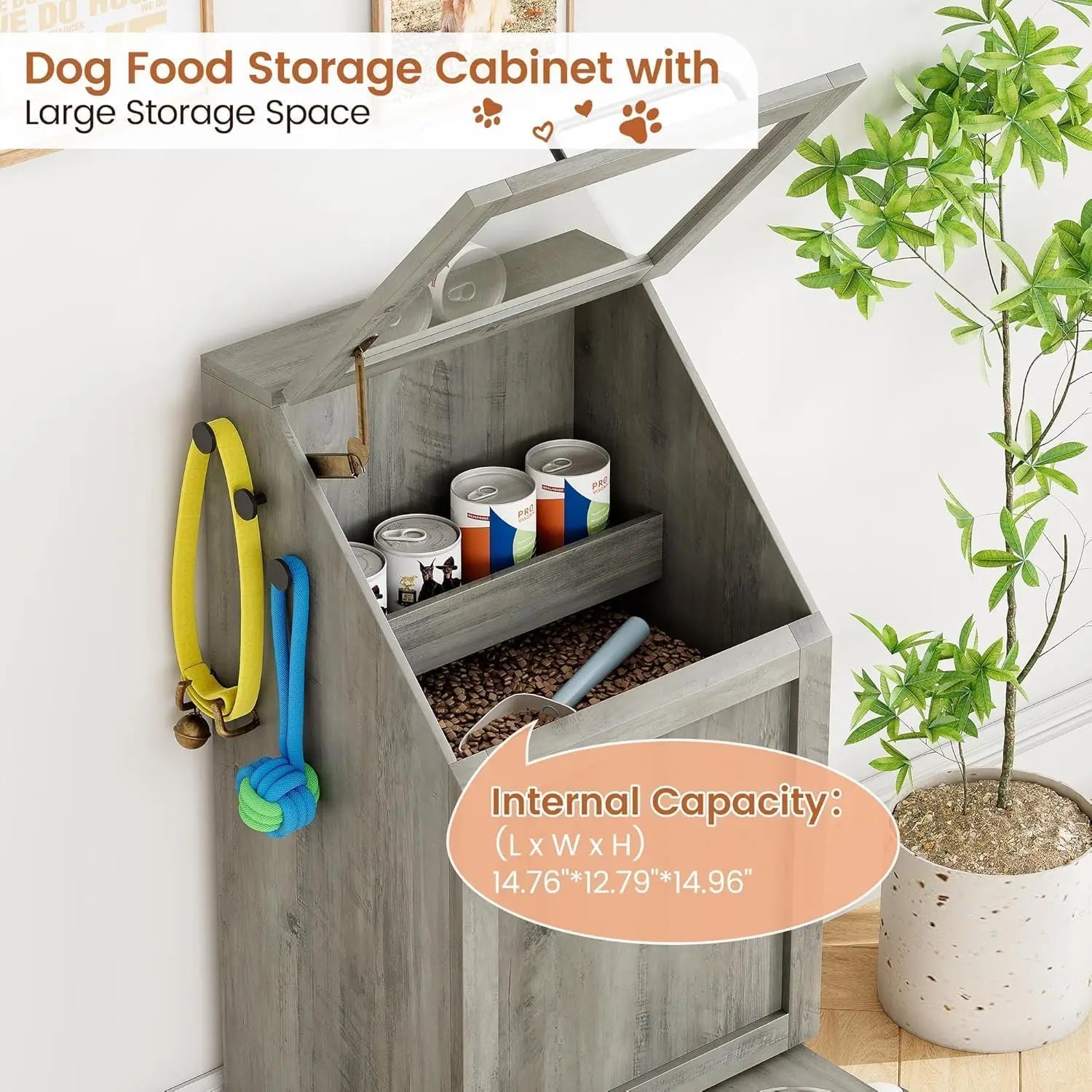 Dog Food Storage Cabinet with Hanger for Feeding