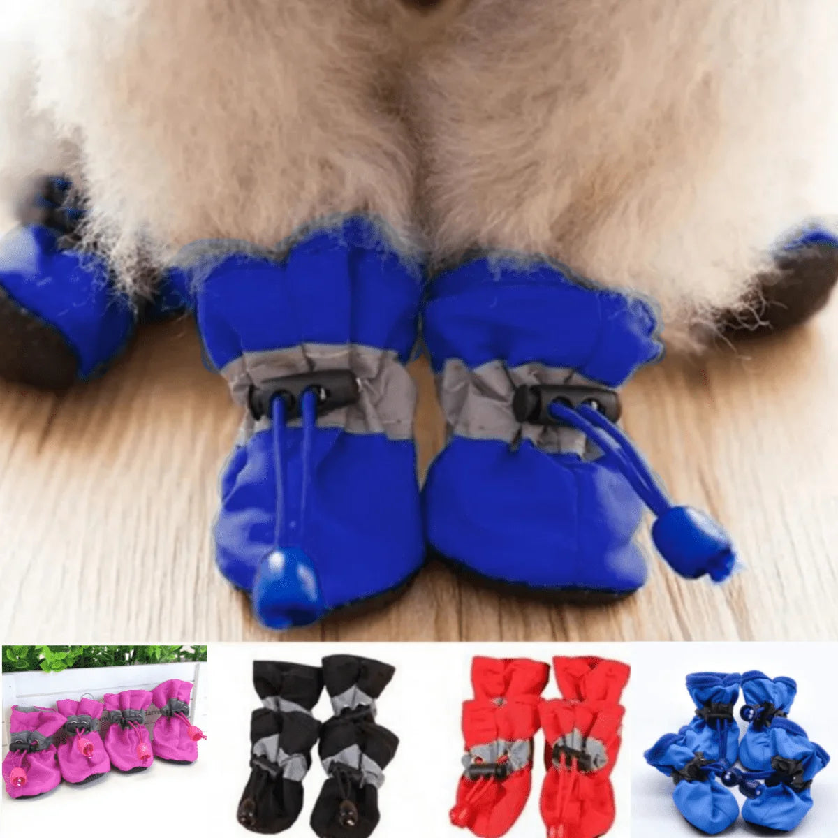 4pcs Blue Waterproof Anti-Slip Dog Boots for Small Breeds Puppies
