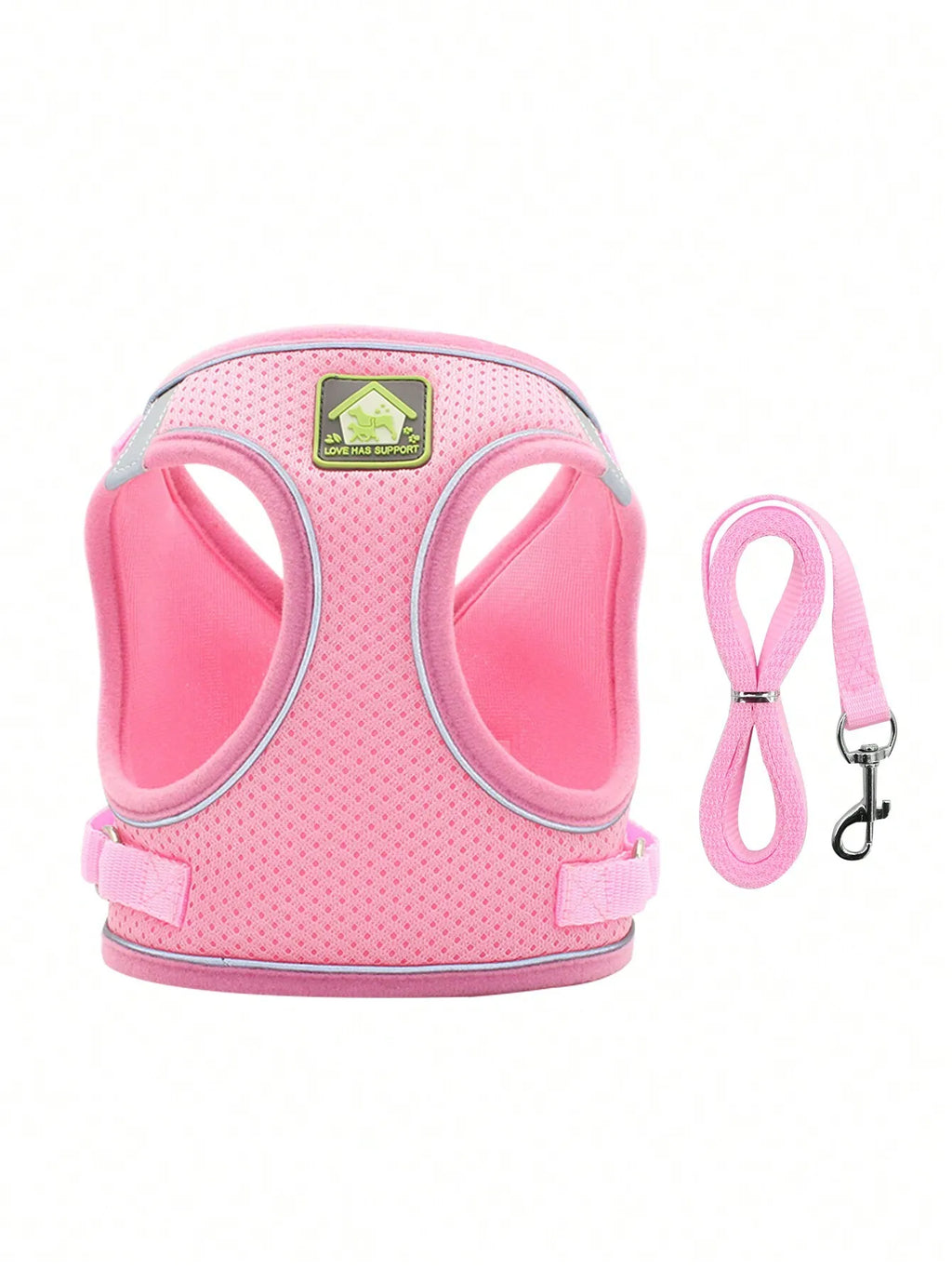 Pink Adjustable Breathable Mesh Pet Harness with Leash for Small Dogs and Cats
