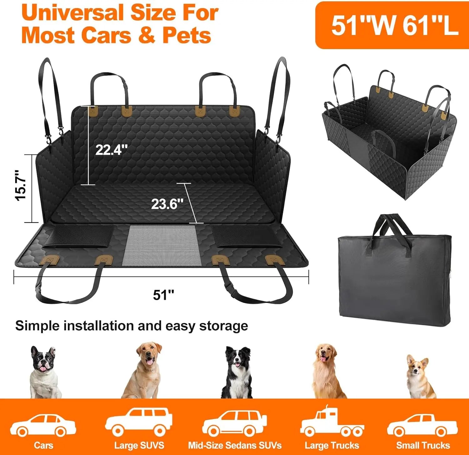 Foldable Dog Car Seat  Car Pet Seat Safety Hammock
