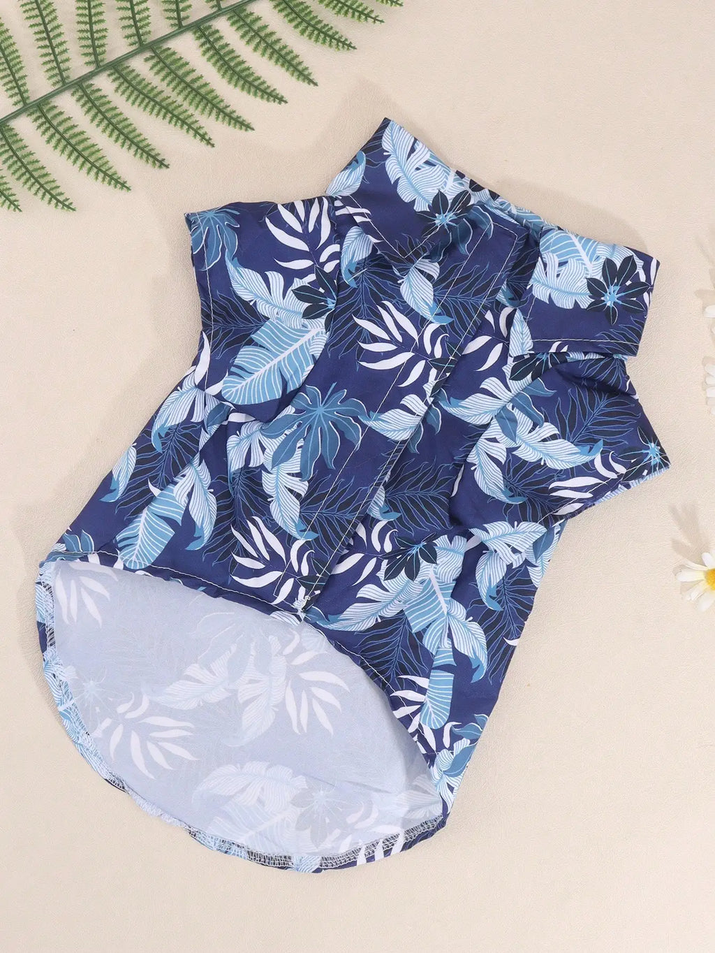 Navy Blue Tropical Leaf Print Pet Shirt, for Dogs & Cats