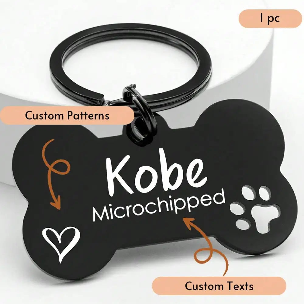 Custom Engraved Stainless Steel Bone-Shaped Pet ID Tag