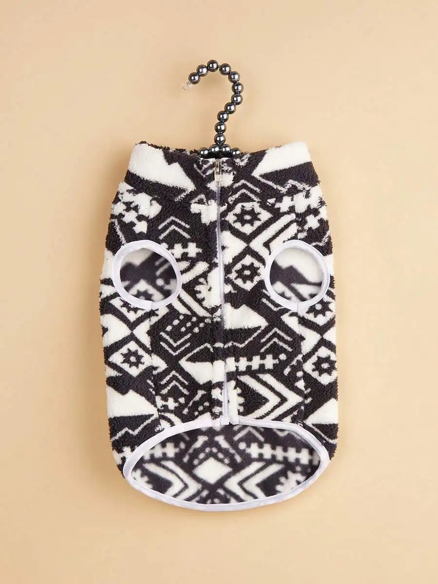 1pc Cream & Black Patchwork Plush Pet Vest for Dogs Cats,
