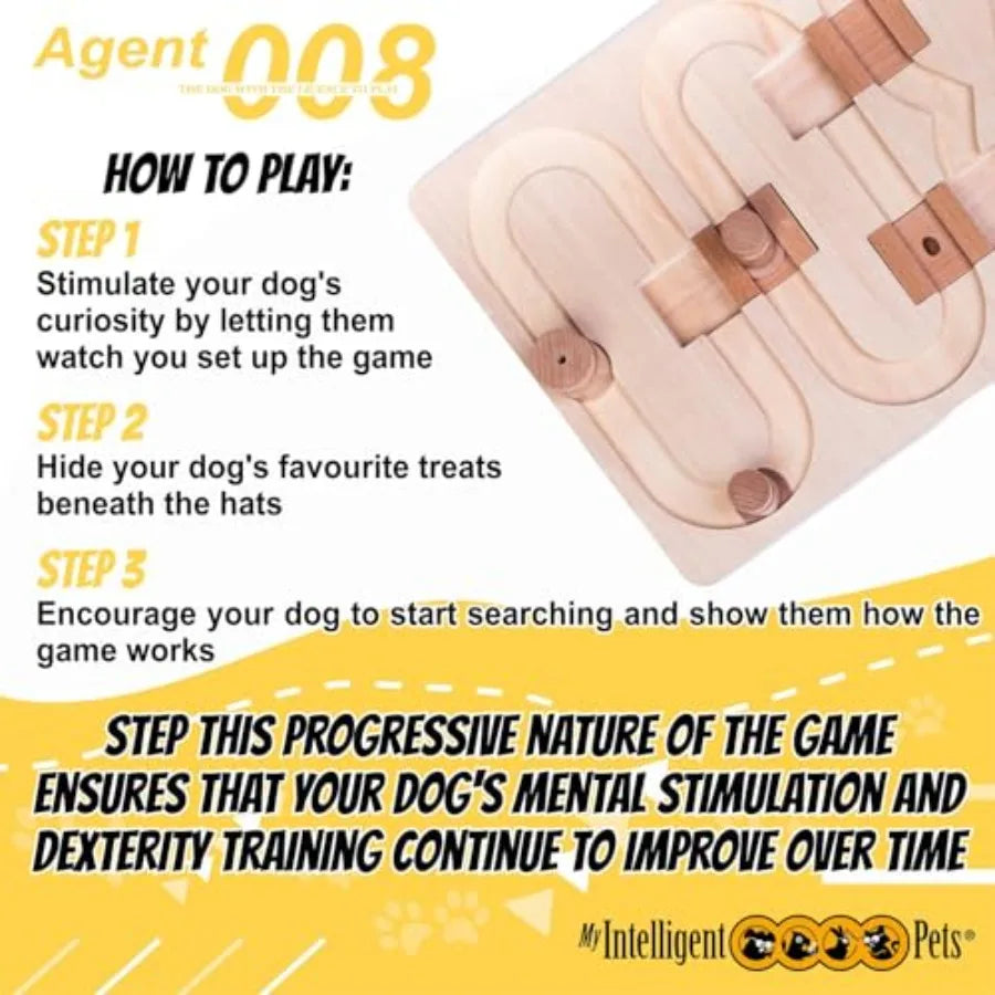 Agent 008 - Interactive Wooden Puzzle Toy for Dogs Fun Brain Game