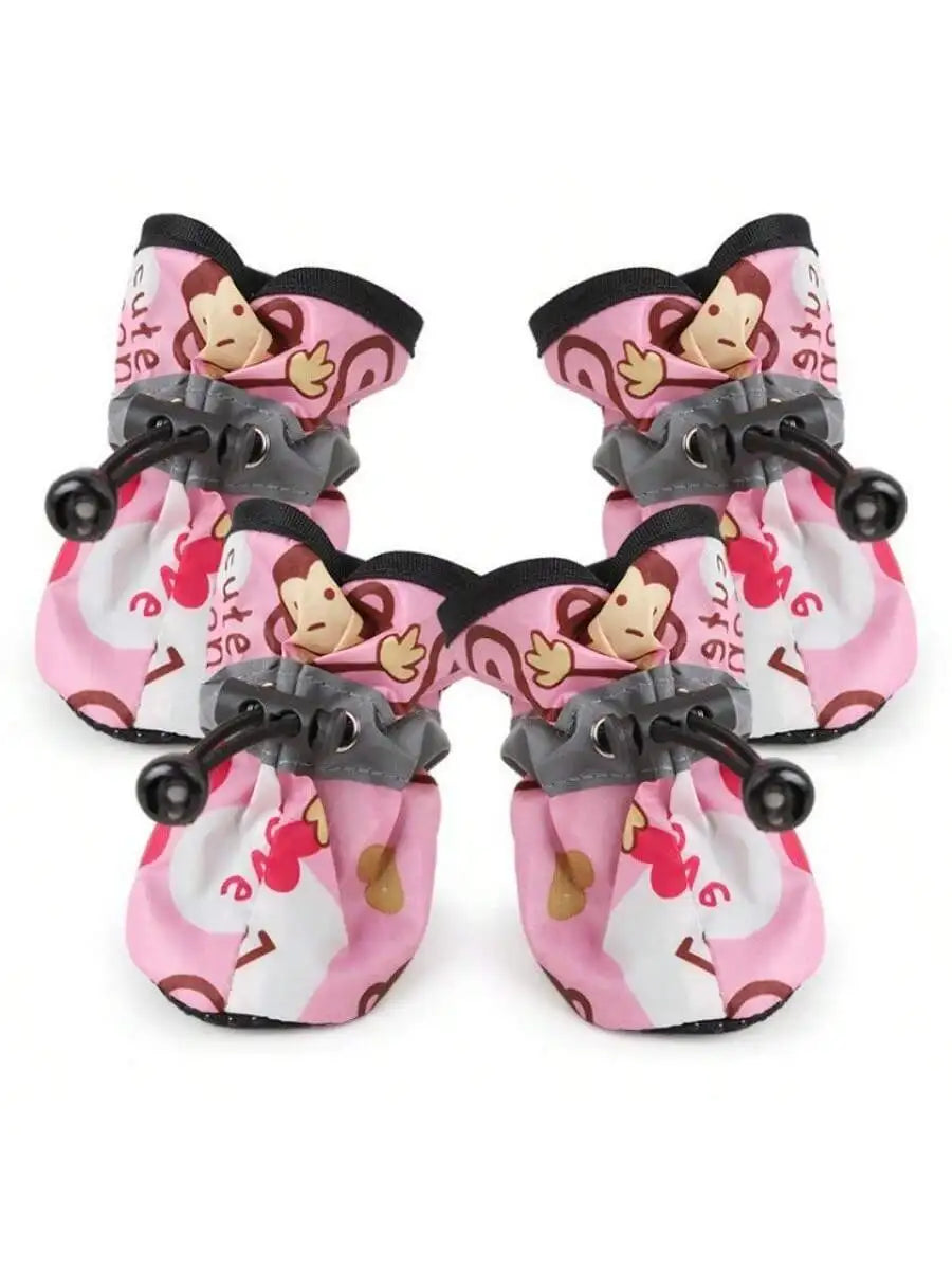 4pcs Blue Waterproof Anti-Slip Dog Boots for Small Breeds Puppies