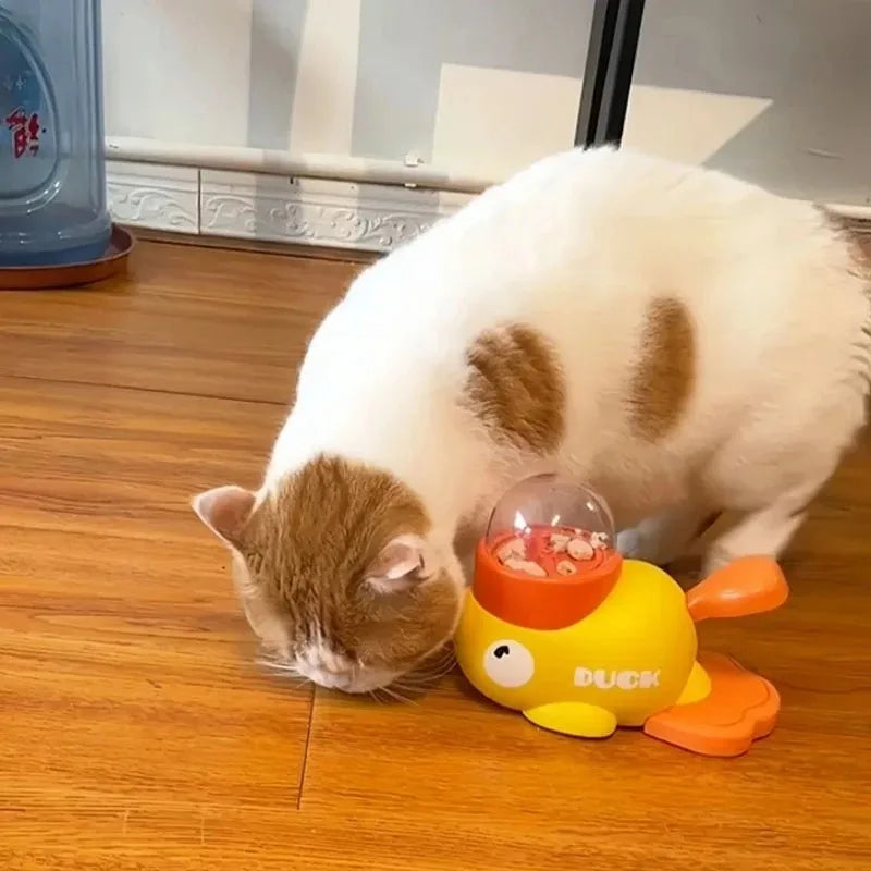 Yellow Duck-Shaped Interactive Cat Treat Dispenser