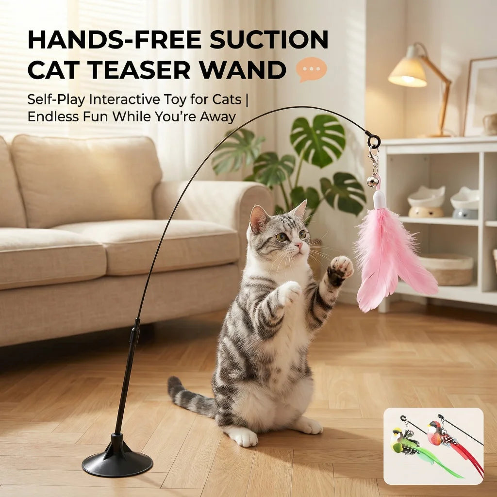 1PC Interactive Cat Teaser Wand With Bell Feather