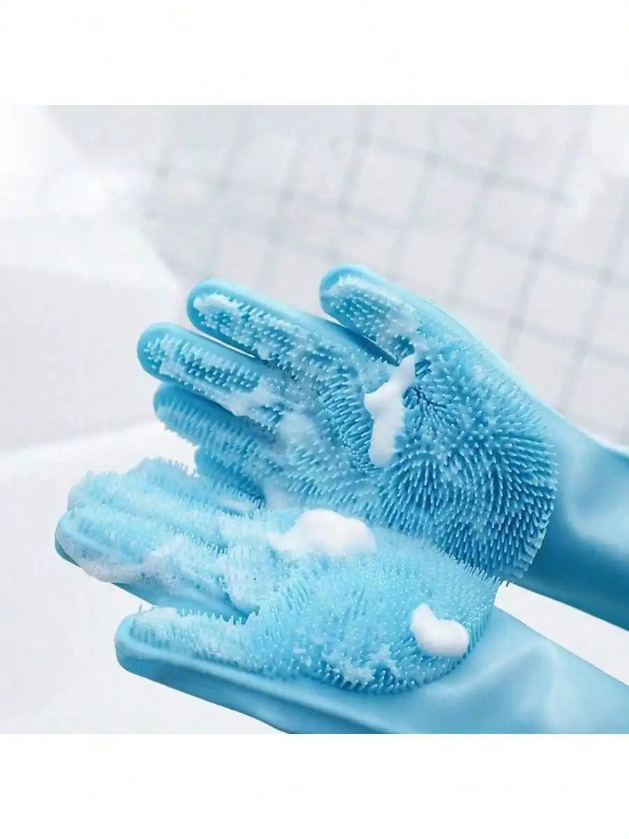 1 Pair Blue Silicone Pet Grooming Gloves