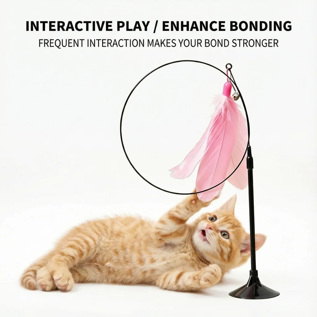1PC Interactive Cat Teaser Wand With Bell Feather