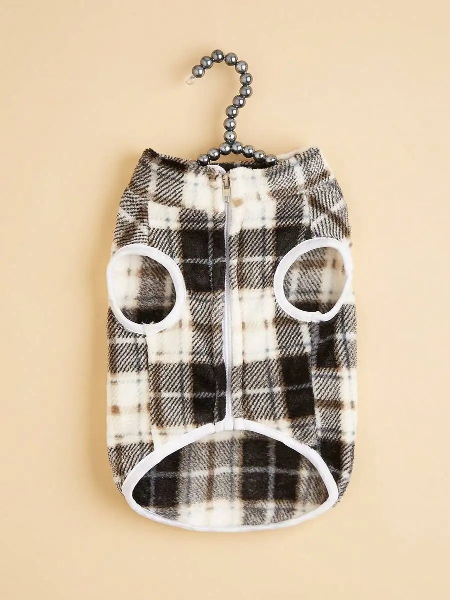 1pc Cream & Black Patchwork Plush Pet Vest for Dogs Cats,
