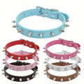 Leather Dog Collar with Metal Spikes for Small Dogs and Cats