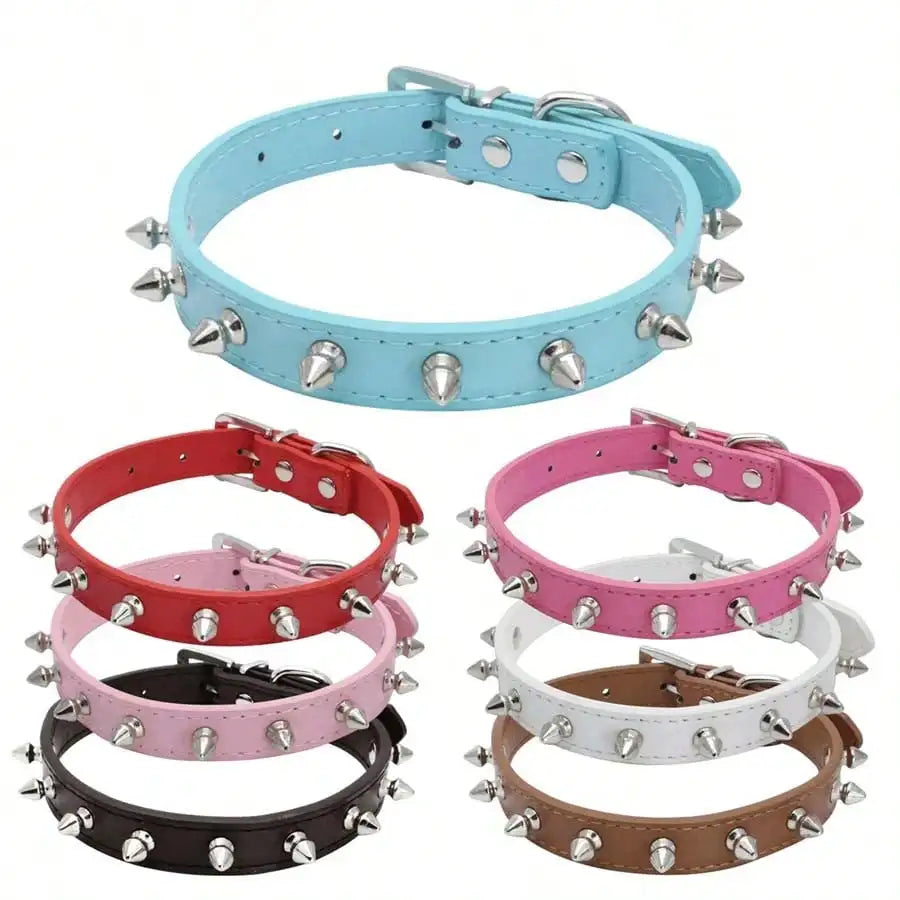 Leather Dog Collar with Metal Spikes for Small Dogs and Cats