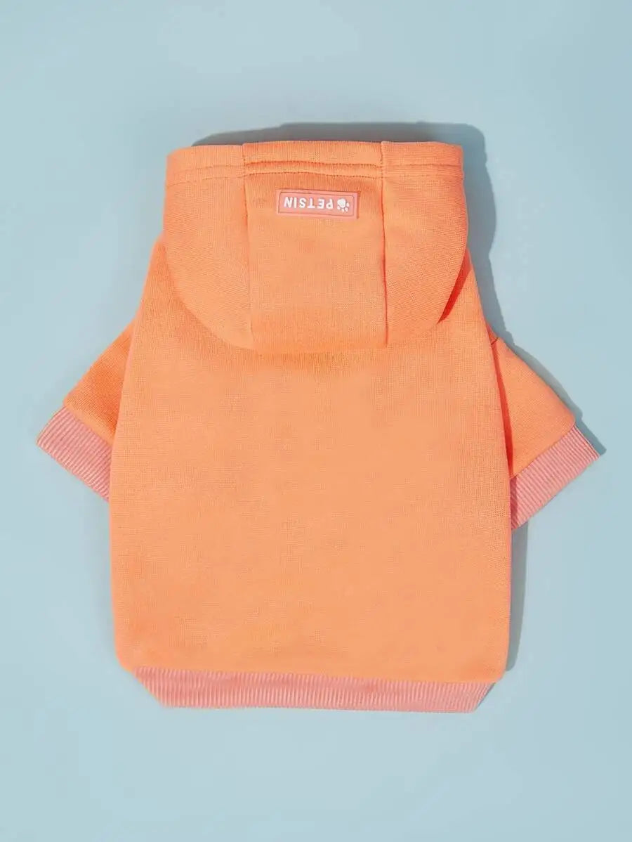 Orange Hooded Pet Sweatshirt with Thermal Lining for Dogs