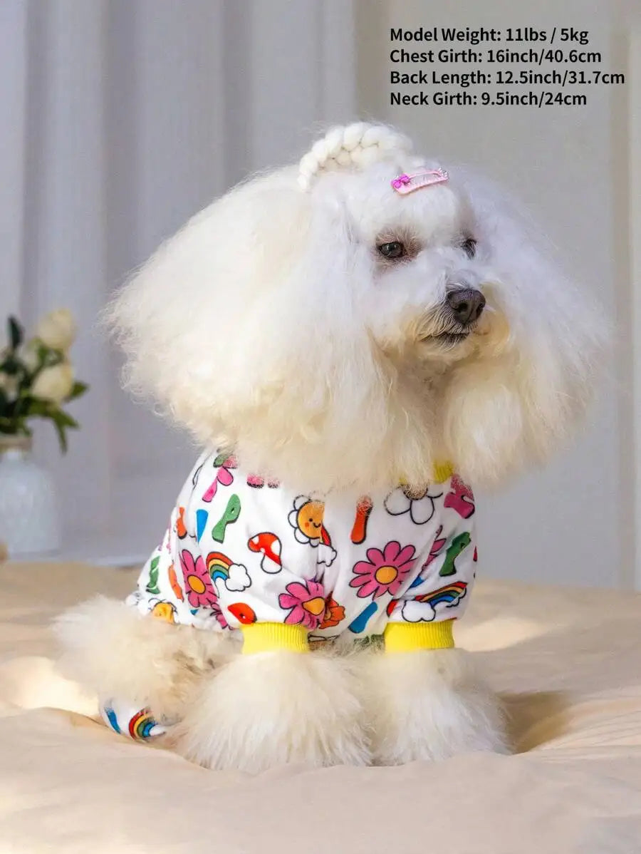 Colorful Floral Print Pet Pajamas with Rainbow & Smiley Flowers,