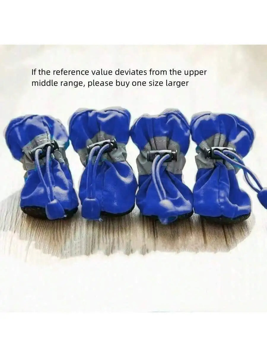 4pcs Blue Waterproof Anti-Slip Dog Boots for Small Breeds Puppies