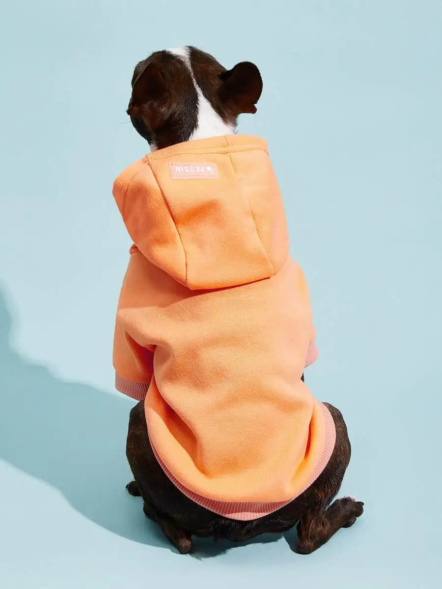 Orange Hooded Pet Sweatshirt with Thermal Lining for Dogs