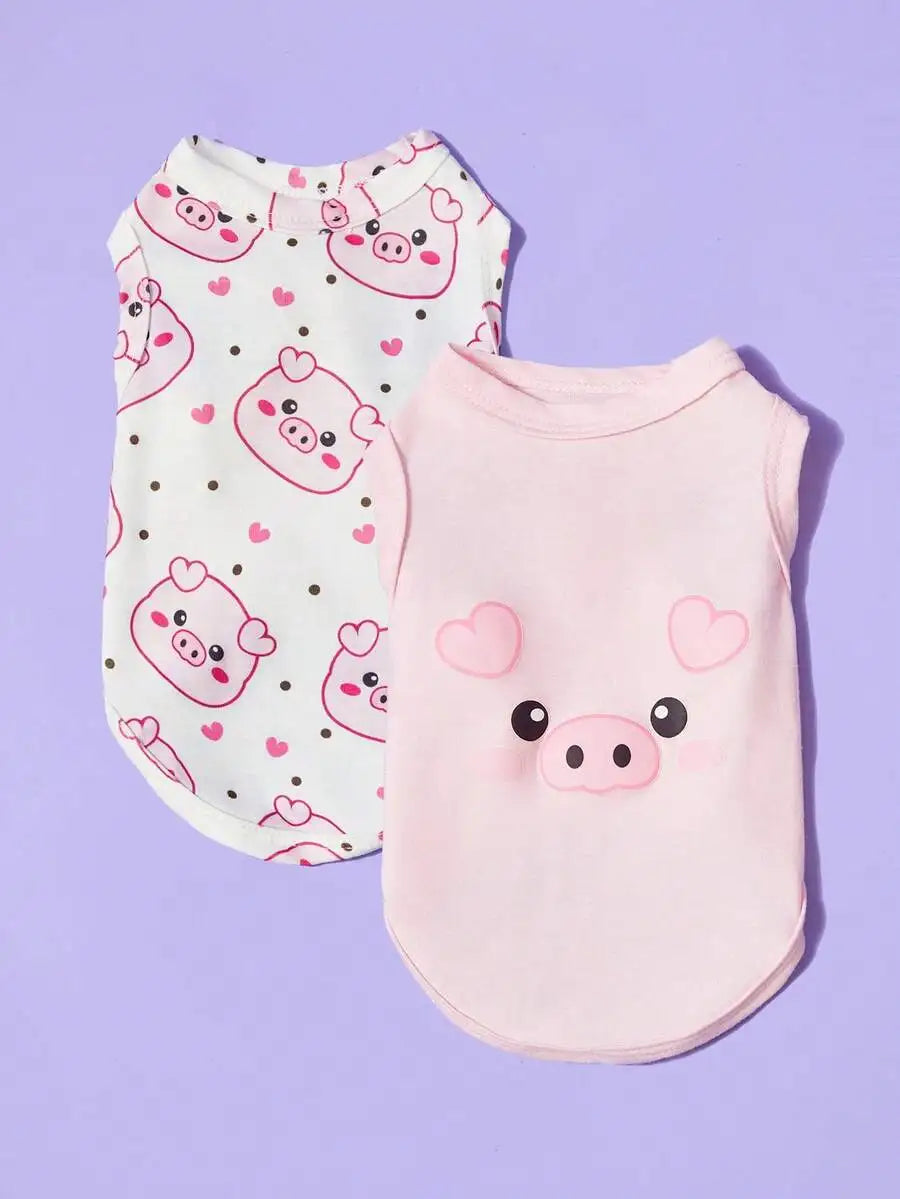 2-Pack Pet Vest for Dogs Cats  Pink Pig Face & Heart