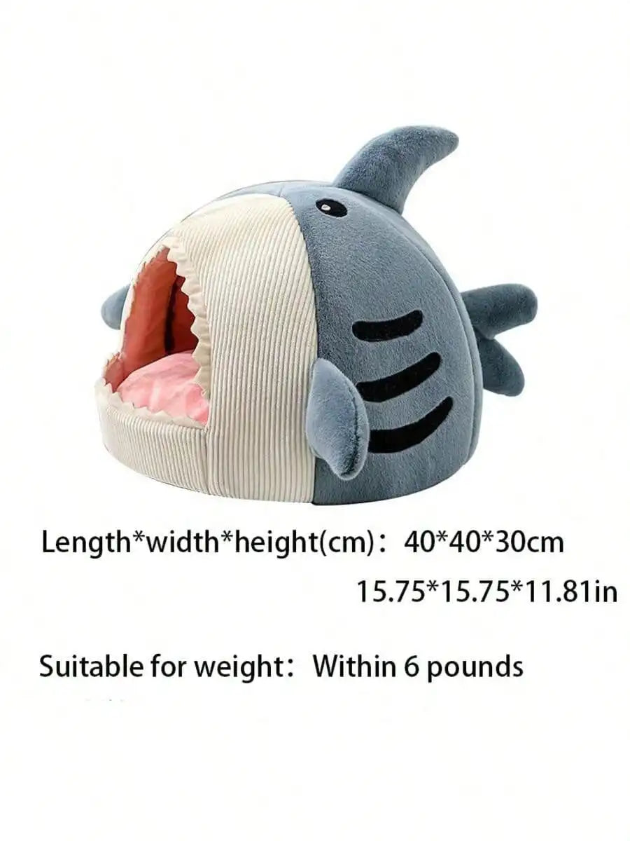 Corduroy & Plush Enclosed Pet Bed with Playful Marine Design