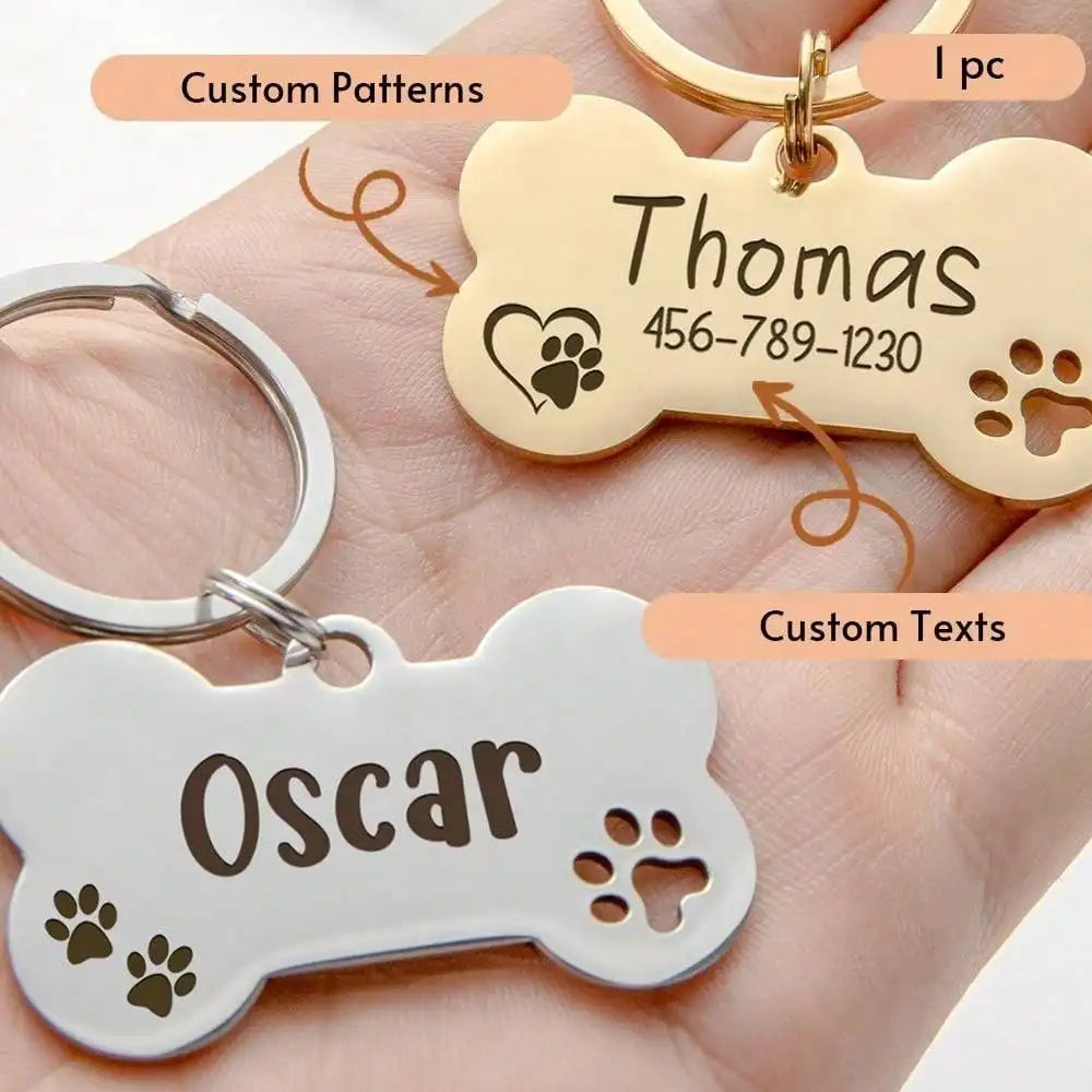 Custom Engraved Stainless Steel Bone-Shaped Pet ID Tag