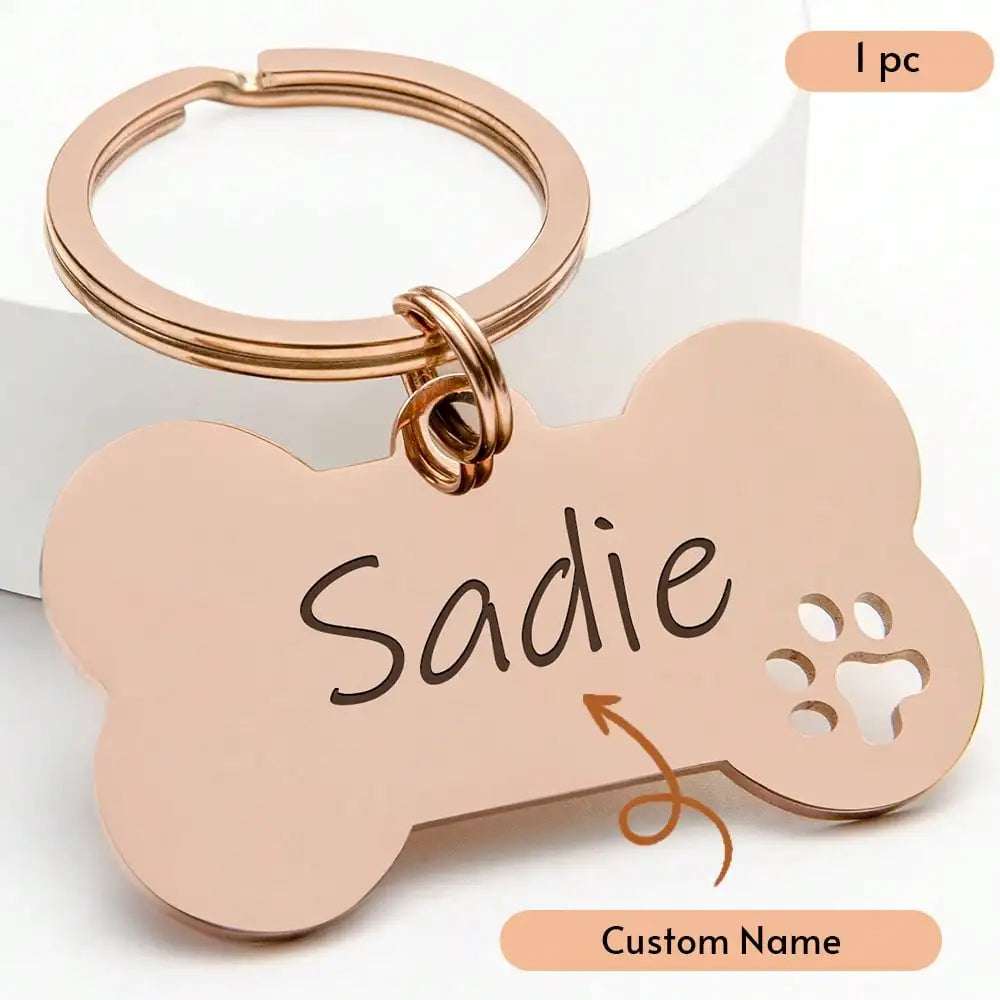 Custom Engraved Stainless Steel Bone-Shaped Pet ID Tag