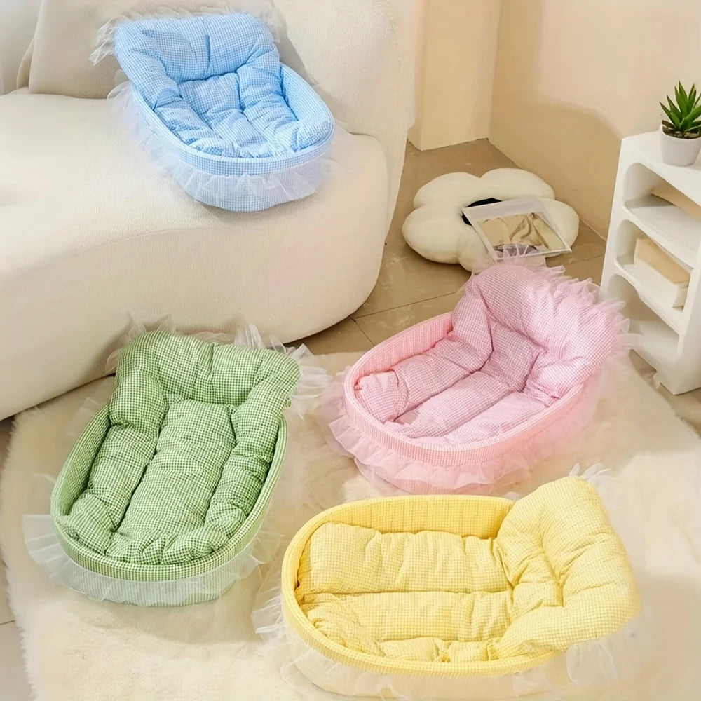 1set Cute Lace-Trimmed Pet Princess Bed For Winter