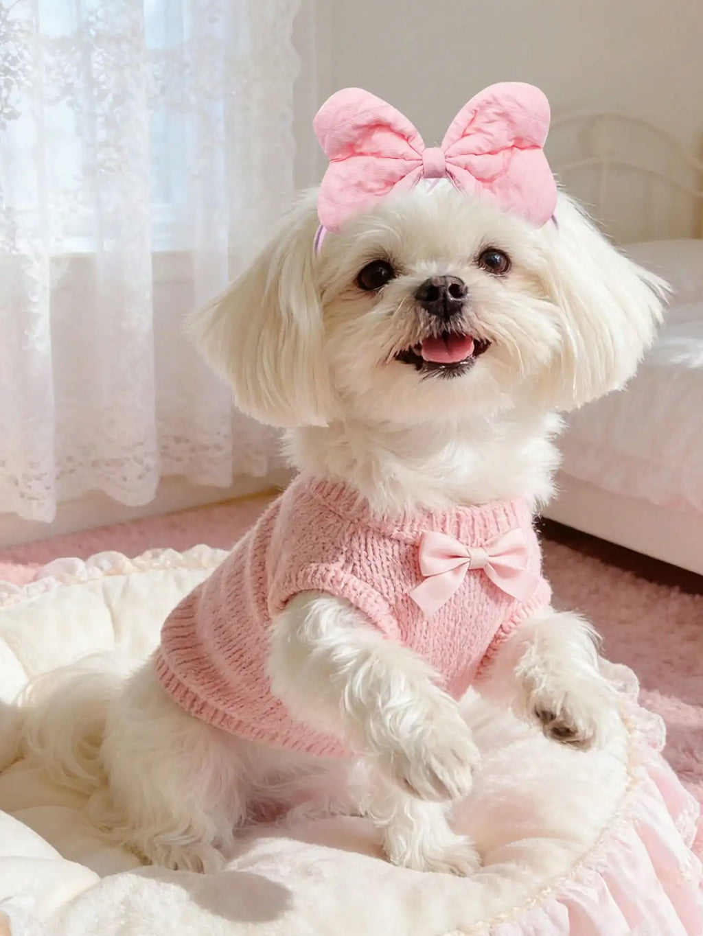 3/10Pcs Quilted Bow Hair Bands for Dogs & Cats