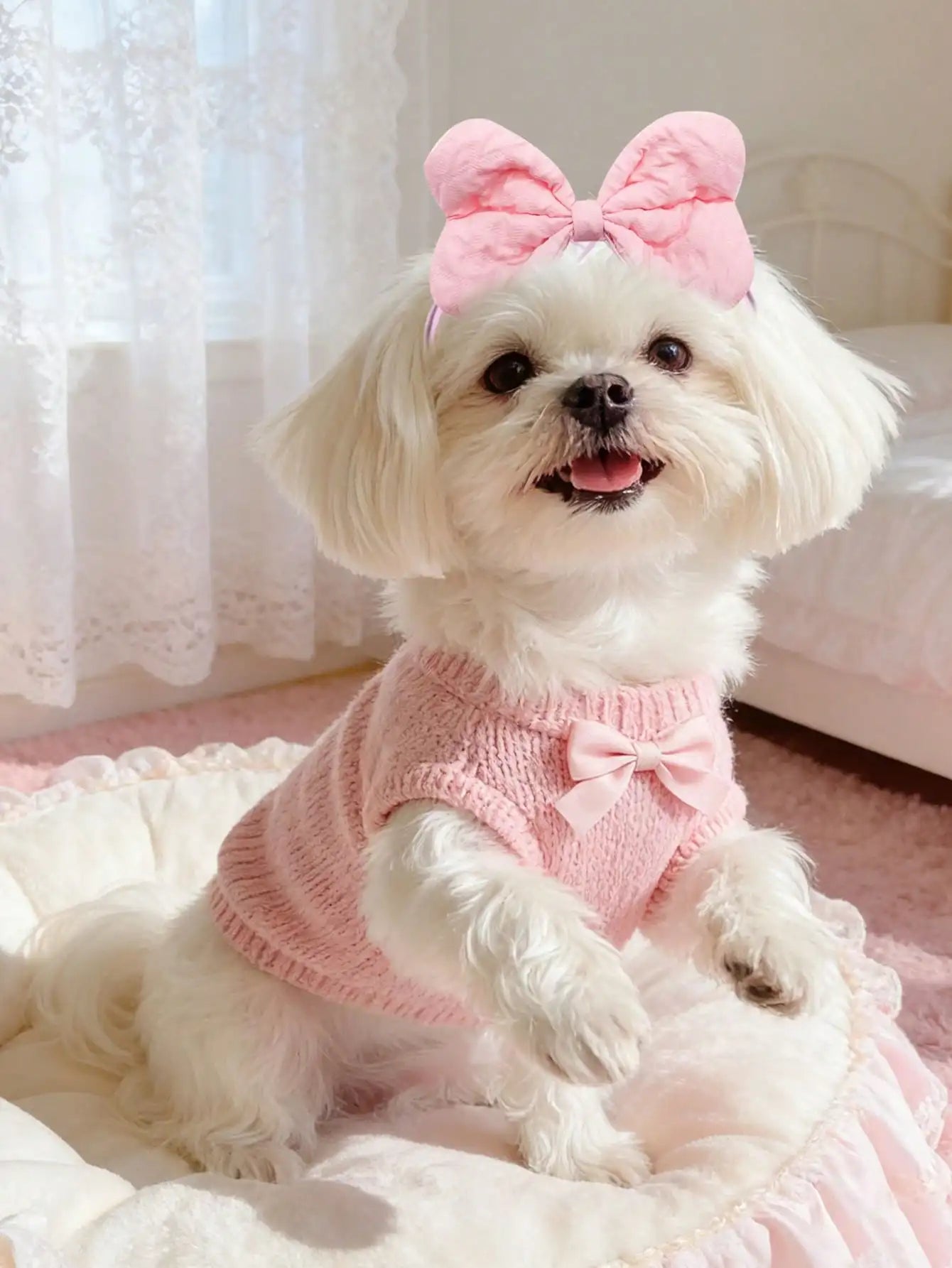 3/10Pcs Quilted Bow Hair Bands for Dogs & Cats