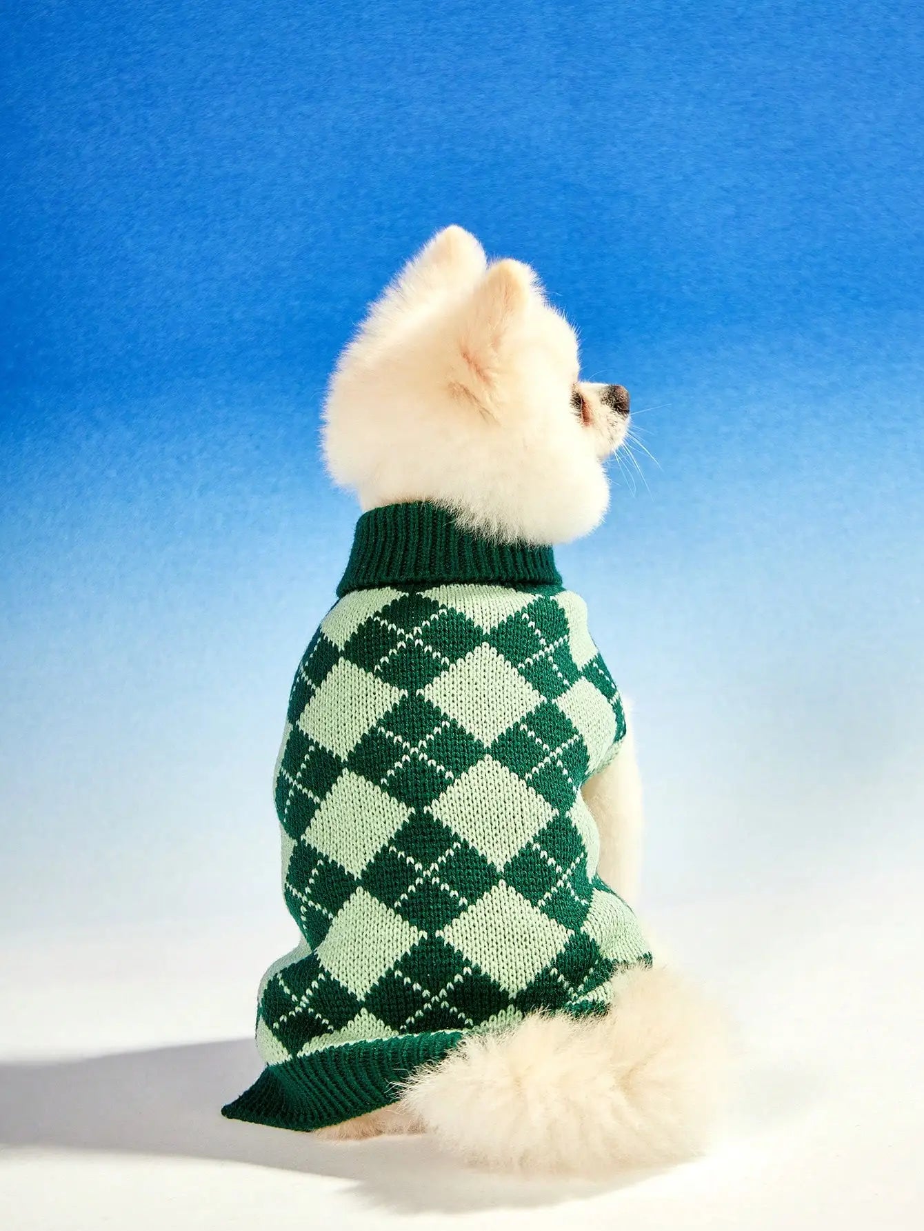 Green Argyle Knit Dog Sweater for Autumn Winter