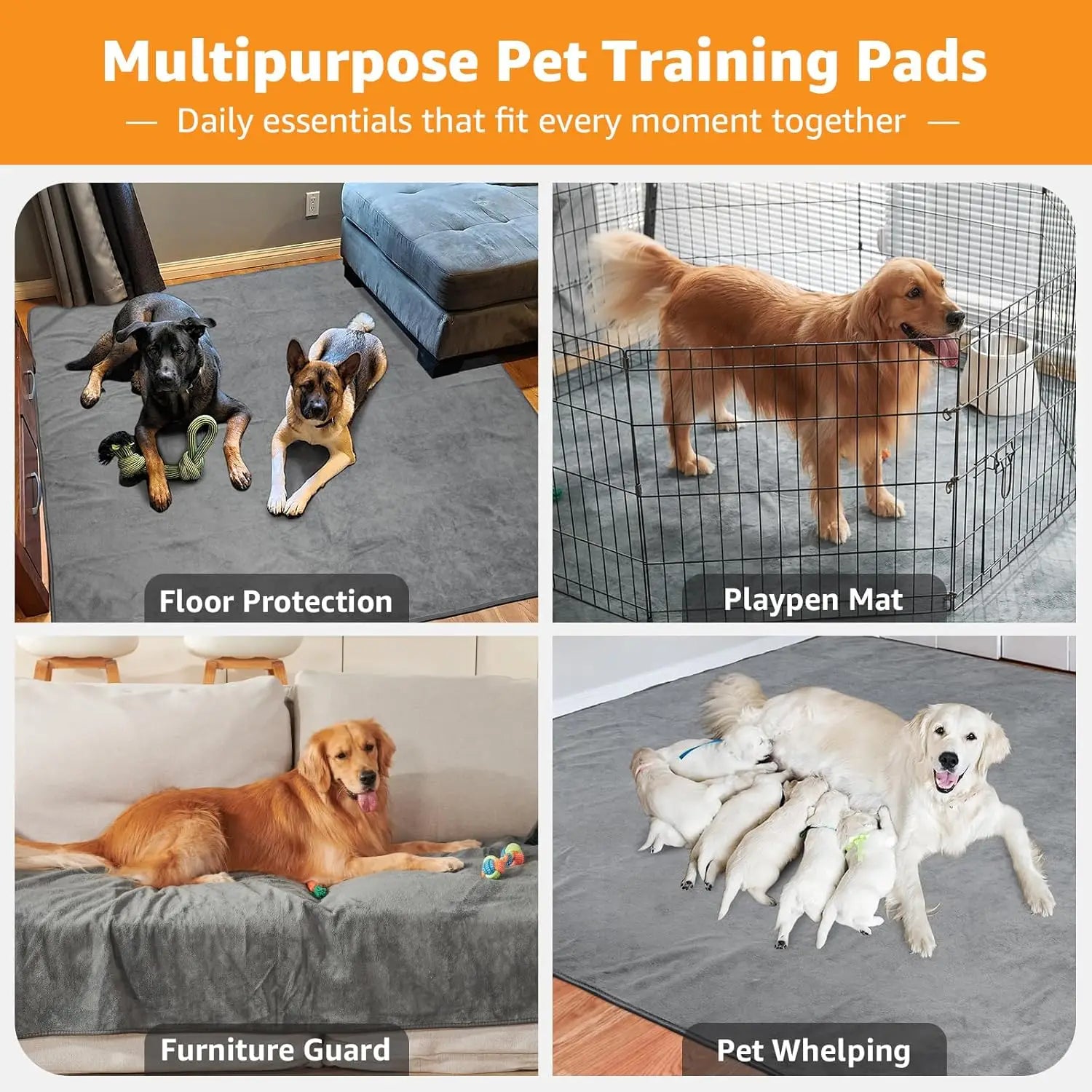 Washable Dog Pee Pads, 48x48 Reusable Puppy Training Mats