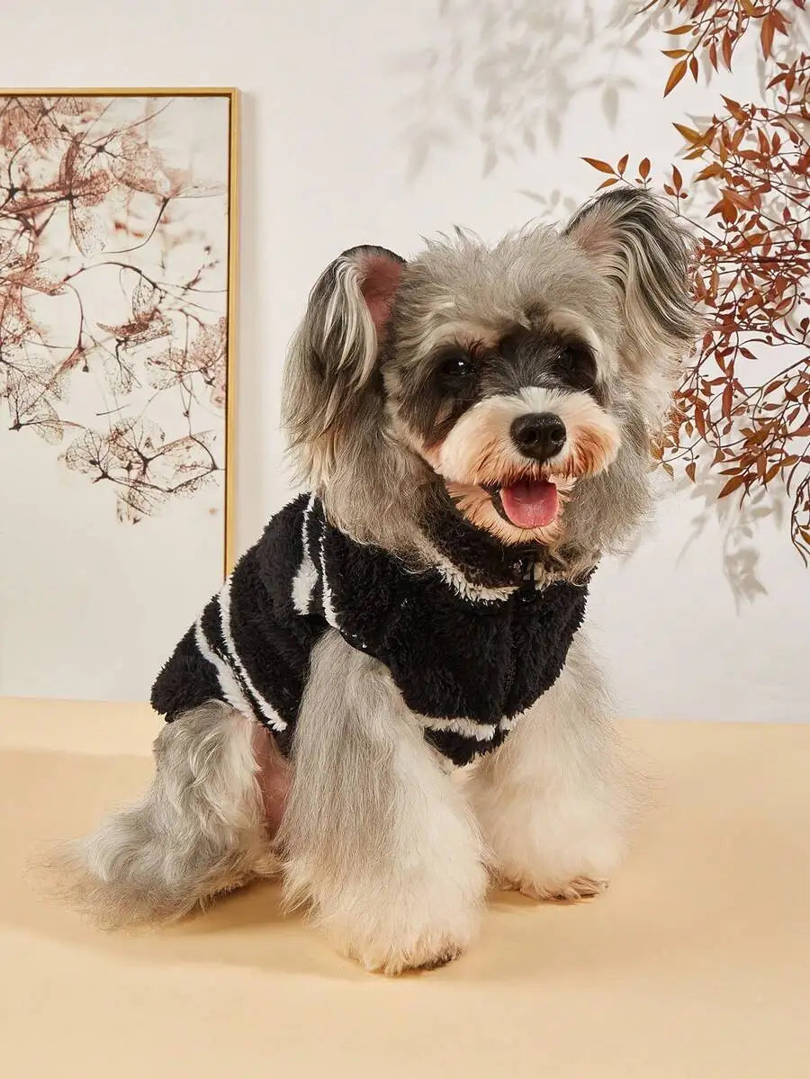 1pc Cream & Black Patchwork Plush Pet Vest for Dogs Cats,