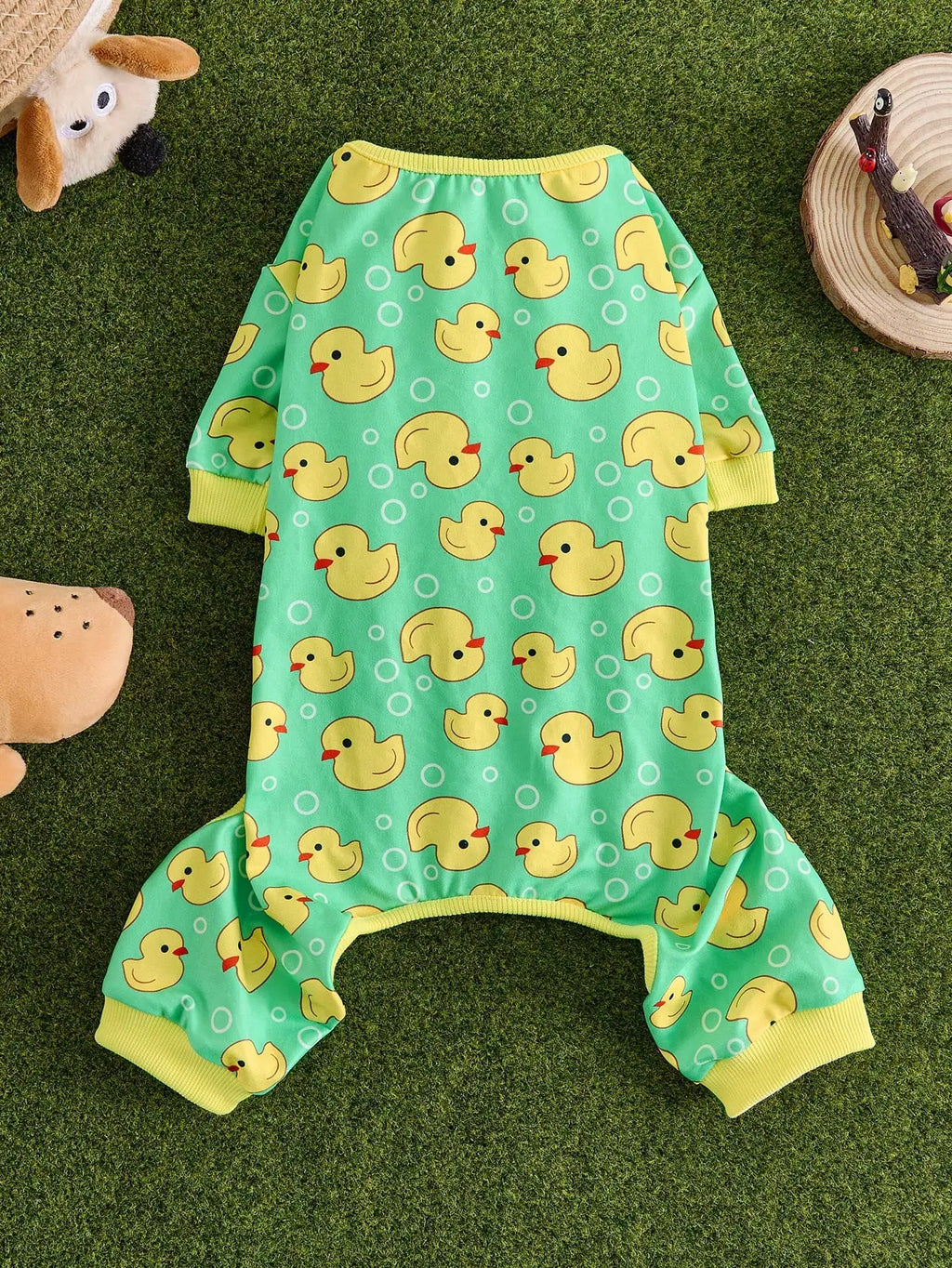 Green Duck Print Pet Jumpsuit for Small to Medium Dogs