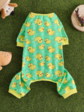 Green Duck Print Pet Jumpsuit for Small to Medium Dogs