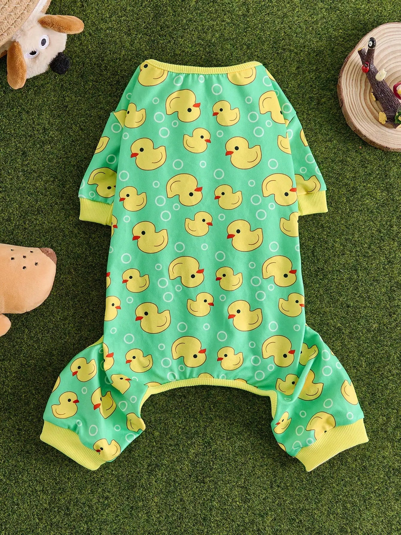 Green Duck Print Pet Jumpsuit for Small to Medium Dogs