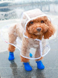 PU Dog Raincoat with Hood and Blue Booties for Small Dogs