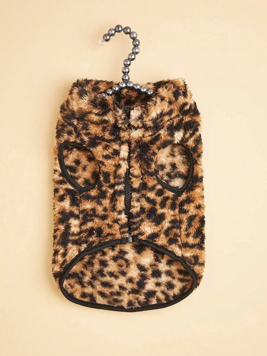 1pc Cream & Black Patchwork Plush Pet Vest for Dogs Cats,