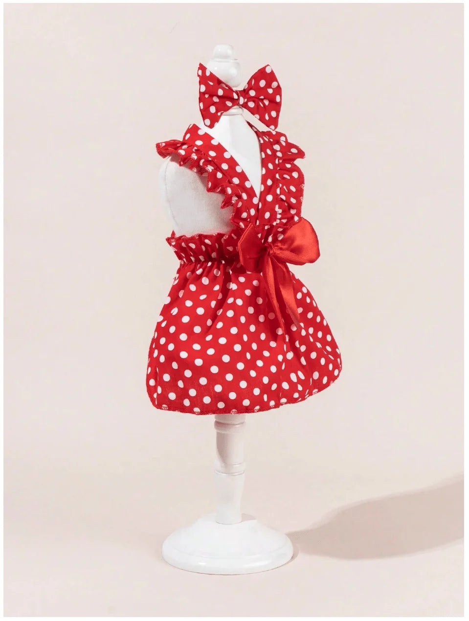 Red Polka Dot Ruffled Dress with Bow for Small Pets