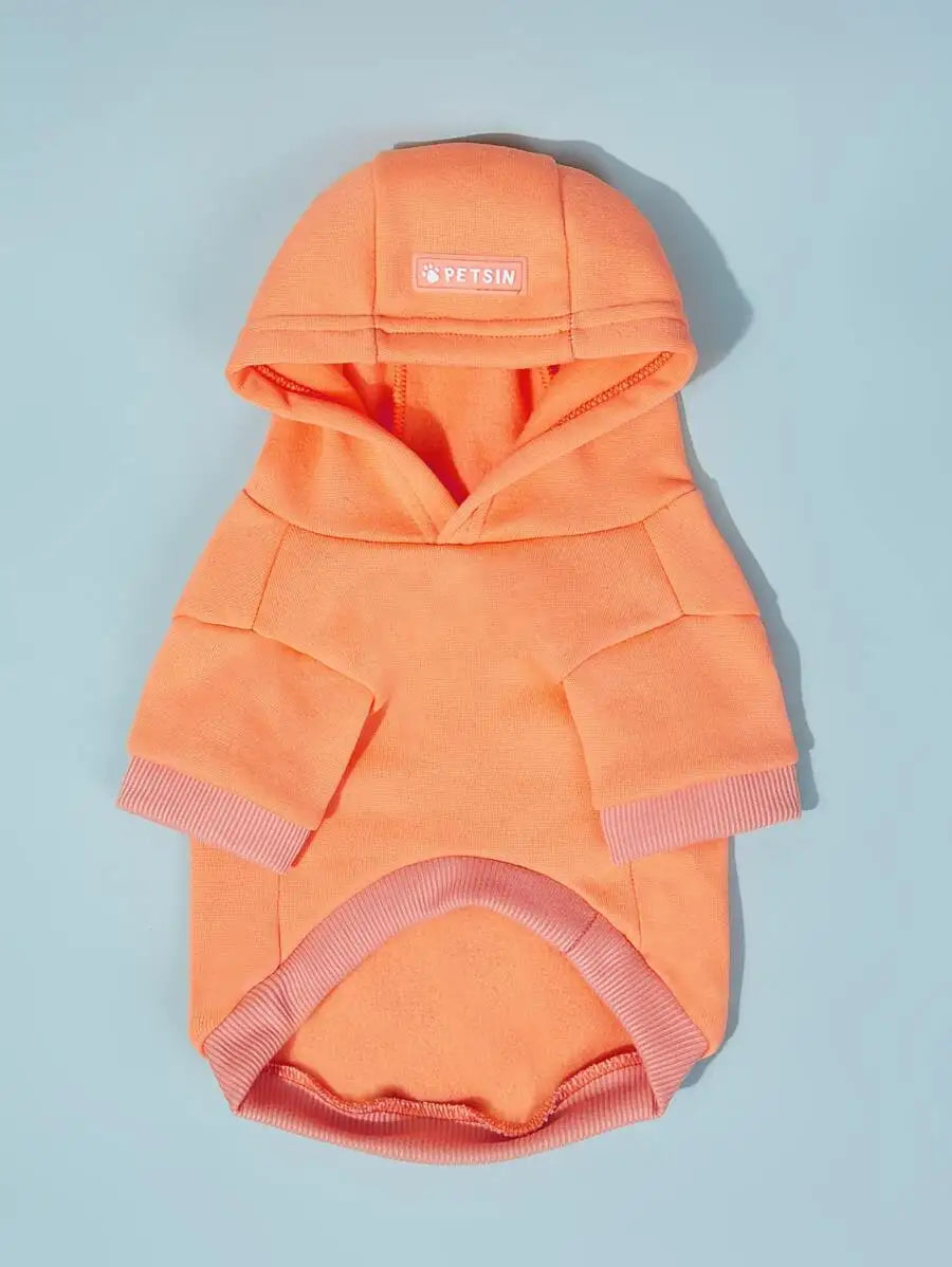 Orange Hooded Pet Sweatshirt with Thermal Lining for Dogs