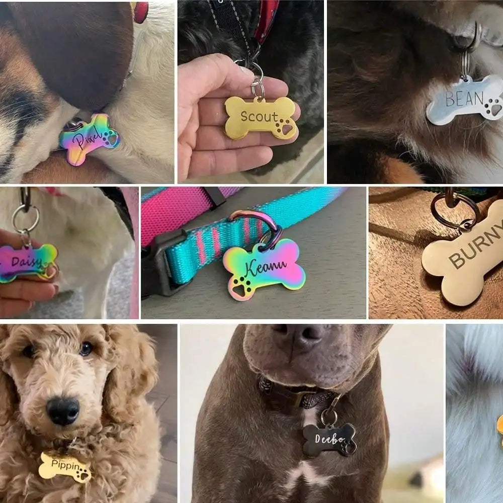 Custom Engraved Stainless Steel Bone-Shaped Pet ID Tag