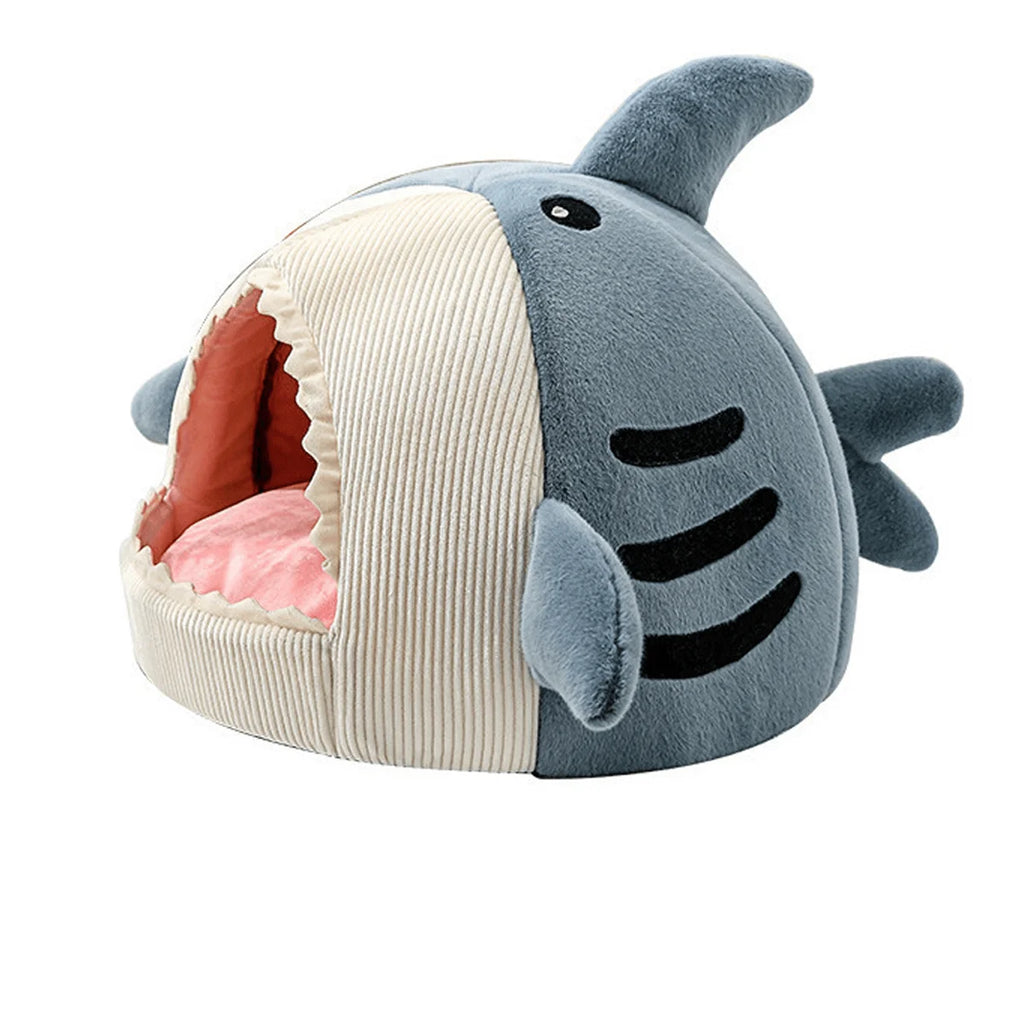 Corduroy & Plush Enclosed Pet Bed with Playful Marine Design