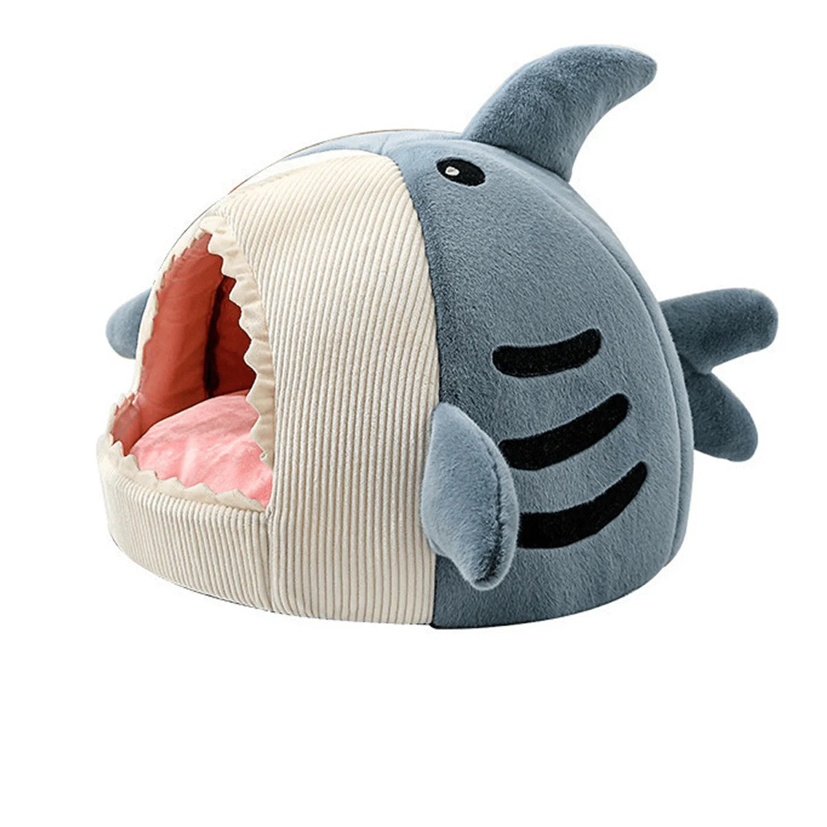 Corduroy & Plush Enclosed Pet Bed with Playful Marine Design