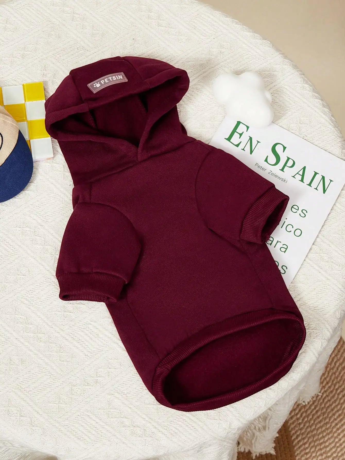 Burgundy Thermal-Lined Pet Hoodie for Small Dogs and Cats